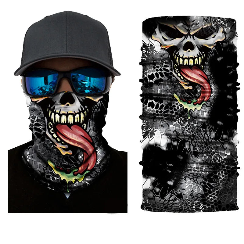 3D Ghost Skull Bandana Neck Gaiter Head Shield Summer Hiking Scarves Tube Balaclava Scarves Breathable Sun Guard Headband Scarf
