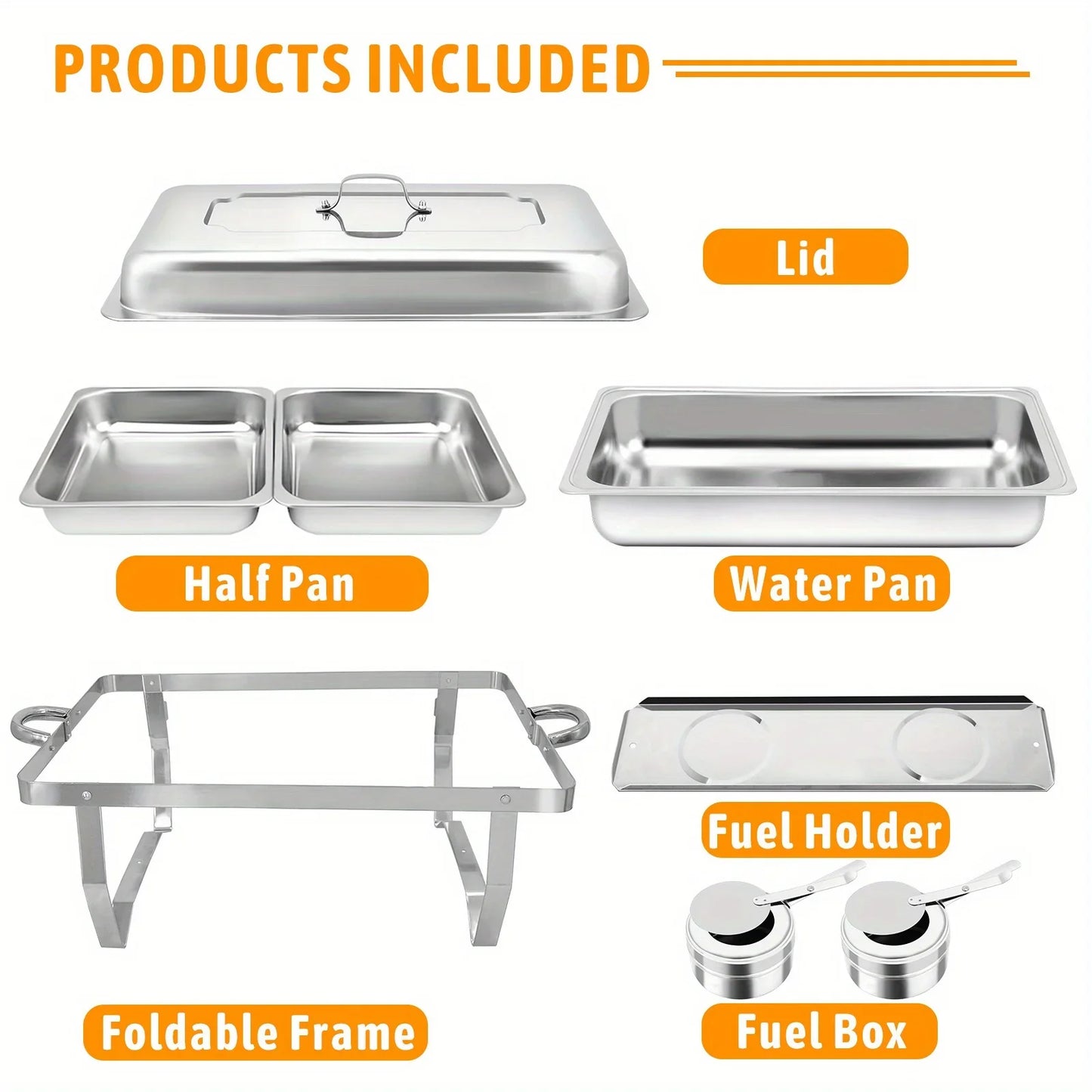 4 Pack Chafing Dish Buffet Set, Stainless Steel Food Warmer Kit with Lids Water Pan Fuel Holders Restaurant Catering Weddings