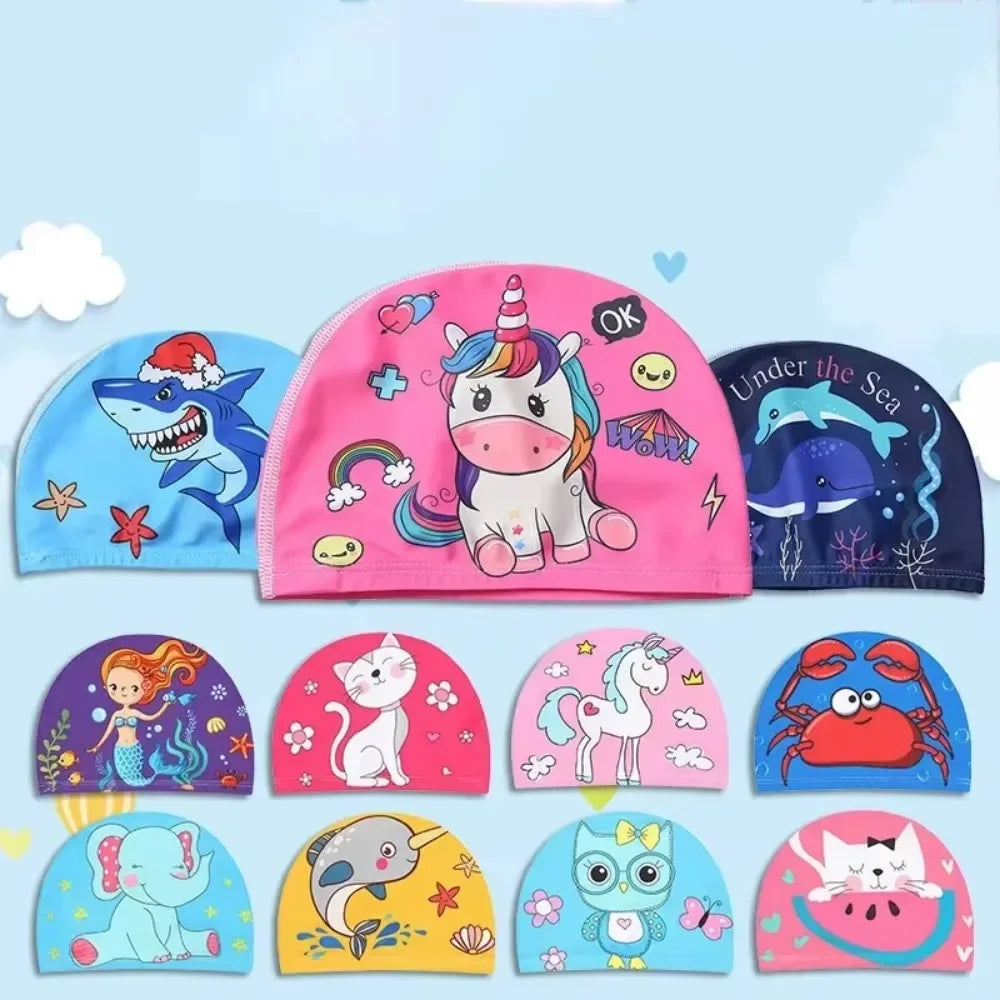 10pcs Children's Swimming Caps Elastic Fabrics Swimming Pools Water Sports Boys' and Girls' Swimming Caps Boys' Swimming Caps