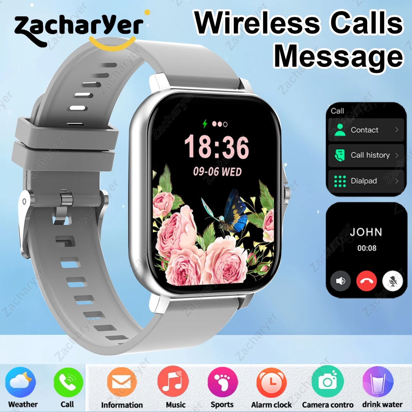 Hot Multi-Sport Mode Smartwatch, Sedentary Reminder, Weather Forecast, Message Notification, Compatible with Android & iPhones