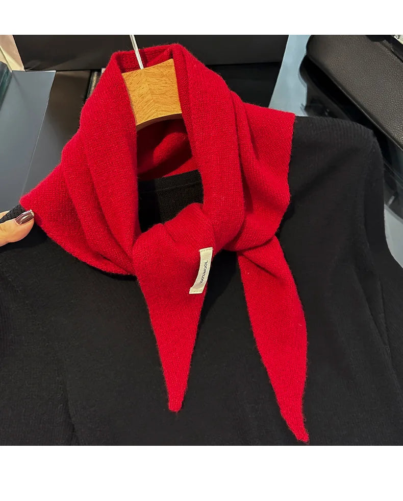 100% Wool Korean Style Knitted Triangular Scarf Women Winter Warm Headscarf Shawl Multi-functional Neckerchief