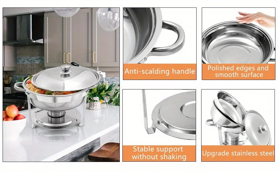 4 Pack Chafing Dish Buffet Set, Stainless Steel Food Warmer Kit with Lids Water Pan Fuel Holders Restaurant Catering Weddings