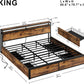 Likimio King Bed Frame With Storage Drawer, 2-Tier Storage Headboard With Charging Station, No Box Spring Needed, Easy