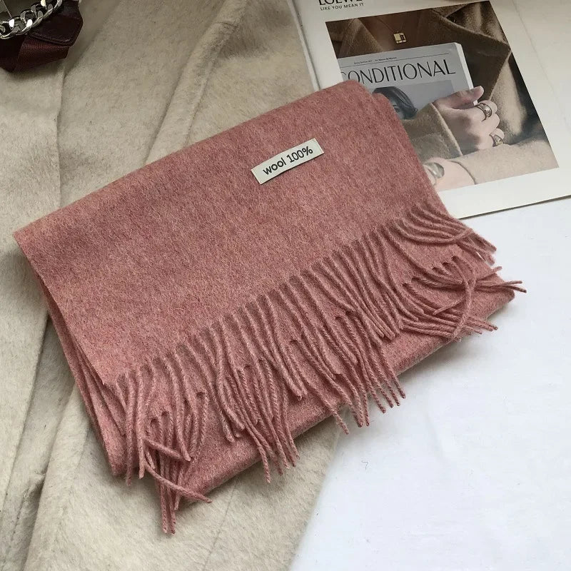 100% Pure Wool Fashion Tassels Women Scarf  Warm Cashmere Shawl Female Stylish Australian Wool Wrap Winter Knitted Neck Scarf
