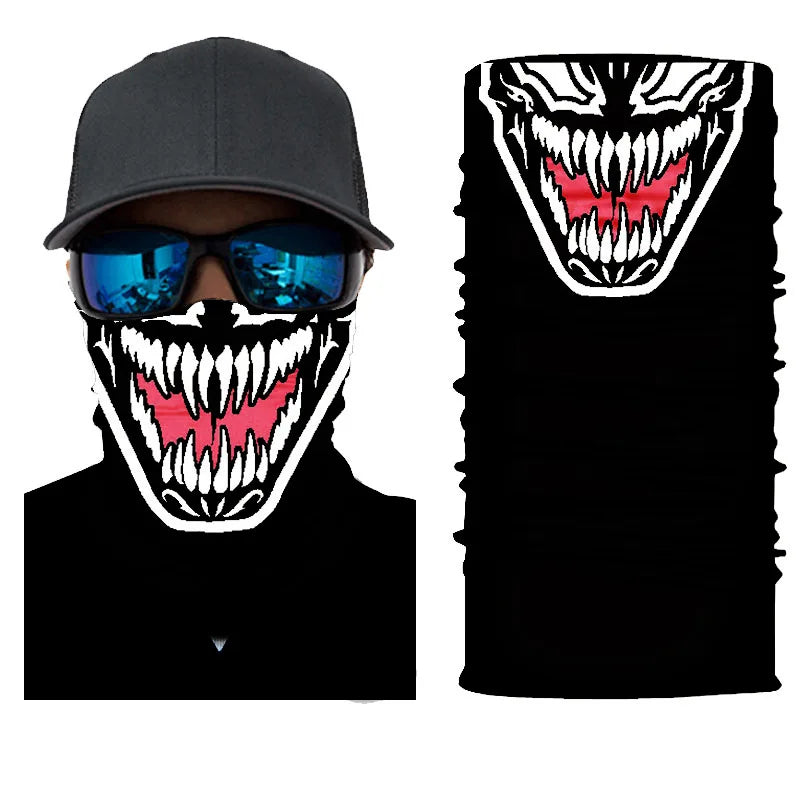 3D Ghost Skull Bandana Neck Gaiter Head Shield Summer Hiking Scarves Tube Balaclava Scarves Breathable Sun Guard Headband Scarf