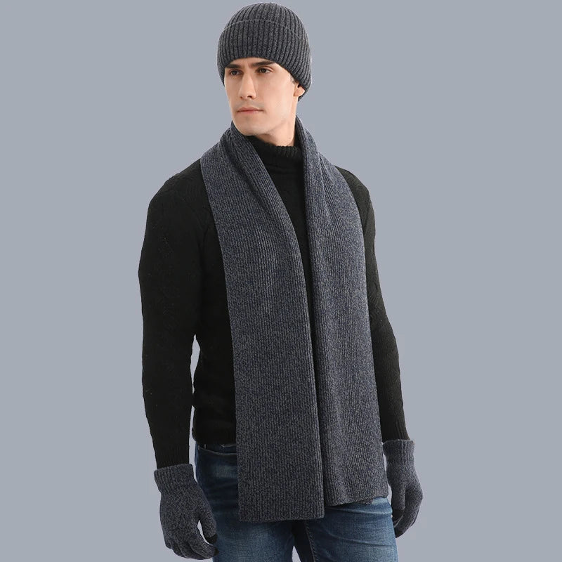 3 piece set of  winter warm men's knitted wool beanie hat scarf gloves set 2020 men's daily leisure ski camping fishing warm set