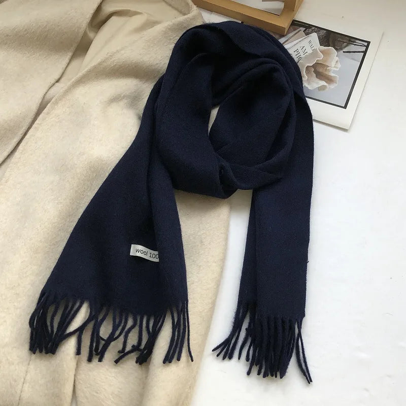 100% Pure Wool Fashion Tassels Women Scarf  Warm Cashmere Shawl Female Stylish Australian Wool Wrap Winter Knitted Neck Scarf