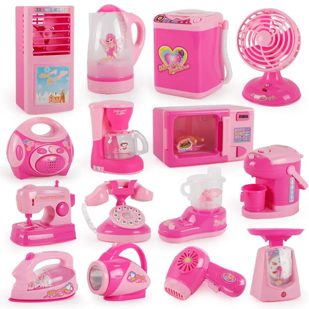 Coffee Machine Household Appliances Toys Vacuum Cleaner Toaster Blender Pretend Play Set Cooking with Light Kitchen Toys
