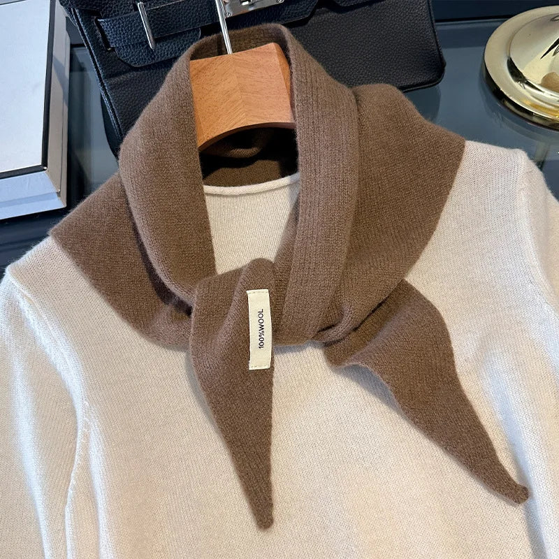 100% Wool Korean Style Knitted Triangular Scarf Women Winter Warm Headscarf Shawl Multi-functional Neckerchief