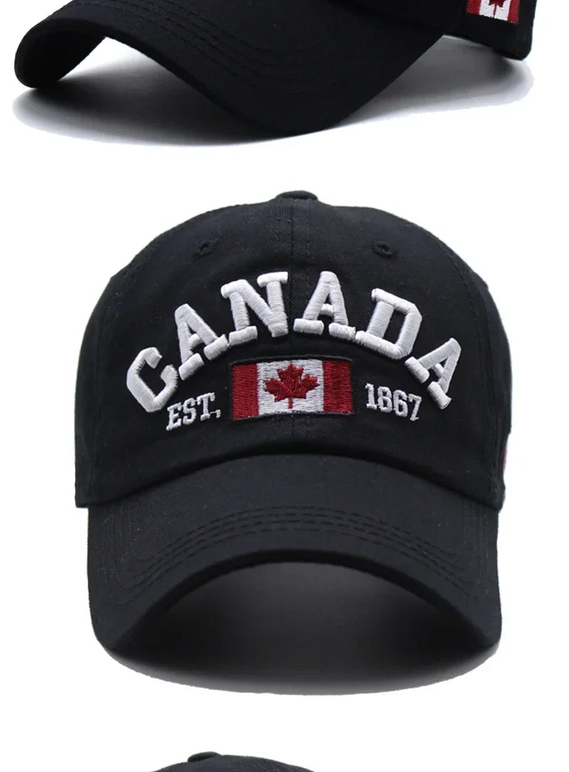 Canada Caps Men Women  Summer Fashion Dad Hat Snapback Flag Letter Embroidery Black White Baseball Cap Women Gorras Hombre