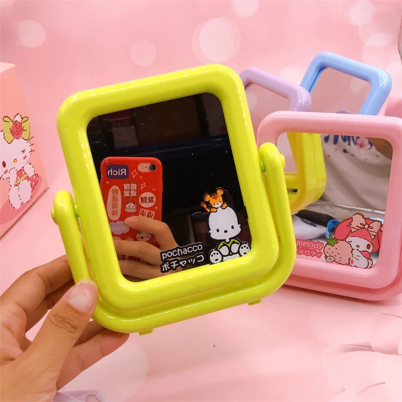 Anime Accessories Kawaii My Melody Cinnamoroll Pom Pom Purin Rotating Mirror Cartoon Desktop Ornament Decoration Dressing Mirror