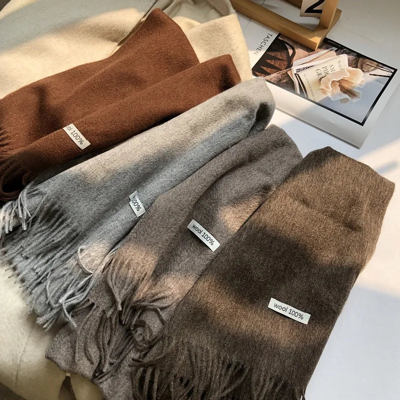 100% Pure Wool Fashion Tassels Women Scarf  Warm Cashmere Shawl Female Stylish Australian Wool Wrap Winter Knitted Neck Scarf