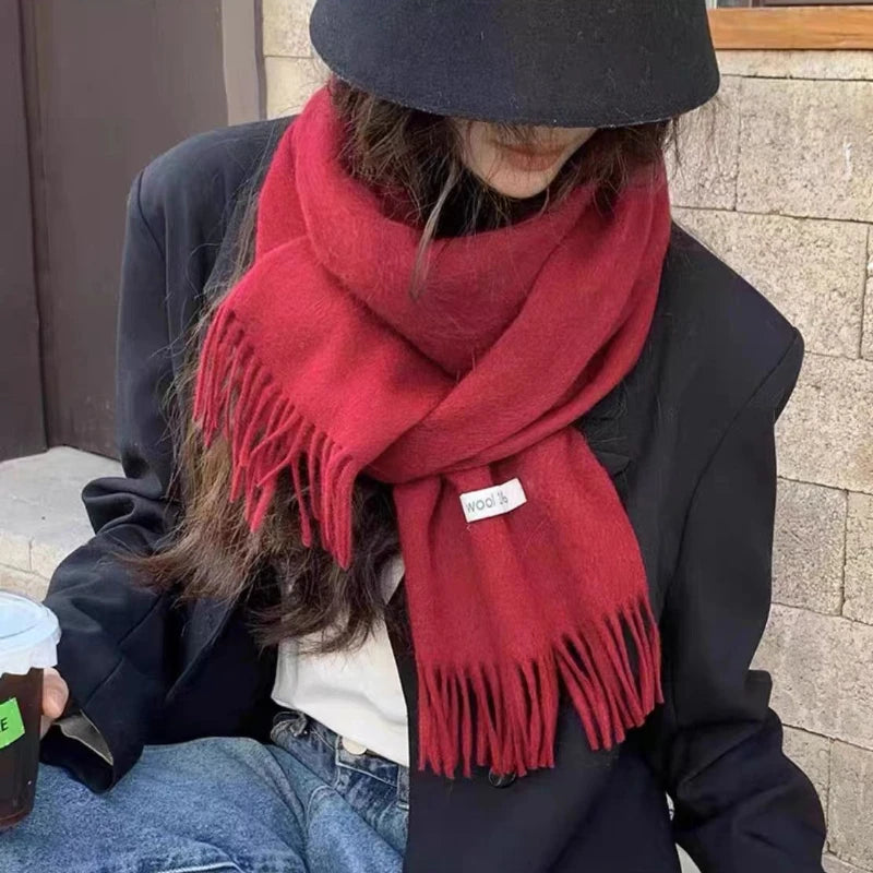100% Pure Wool Fashion Tassels Women Scarf  Warm Cashmere Shawl Female Stylish Australian Wool Wrap Winter Knitted Neck Scarf
