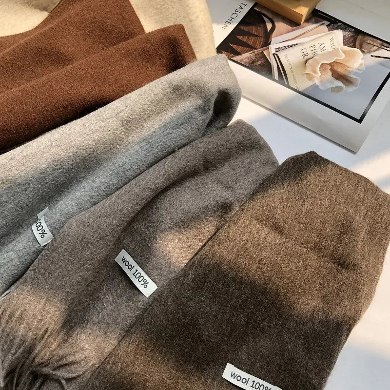 100% Pure Wool Fashion Tassels Women Scarf  Warm Cashmere Shawl Female Stylish Australian Wool Wrap Winter Knitted Neck Scarf