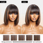 100% Human Hair Brown Highlight Put On and Go Realistic Yaki Straight Short Bob with Bangs Minimalist 3X1 Lace Wig For Women