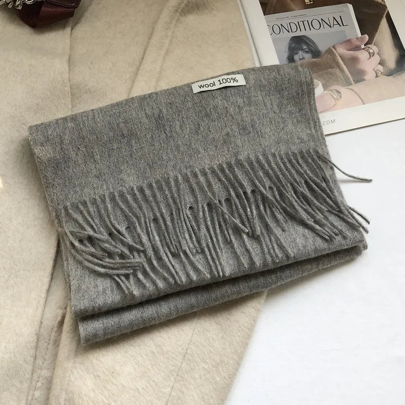 100% Pure Wool Fashion Tassels Women Scarf  Warm Cashmere Shawl Female Stylish Australian Wool Wrap Winter Knitted Neck Scarf