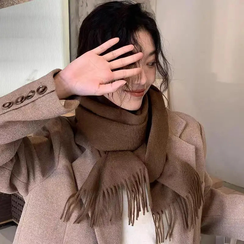 100% Pure Wool Fashion Tassels Women Scarf  Warm Cashmere Shawl Female Stylish Australian Wool Wrap Winter Knitted Neck Scarf