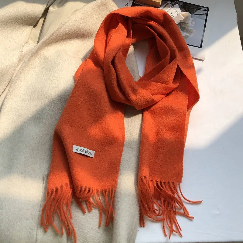 100% Pure Wool Fashion Tassels Women Scarf  Warm Cashmere Shawl Female Stylish Australian Wool Wrap Winter Knitted Neck Scarf