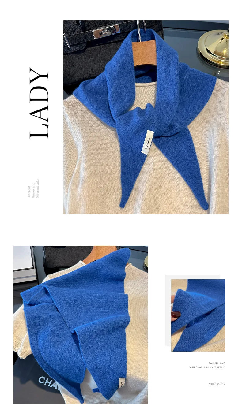 100% Wool Korean Style Knitted Triangular Scarf Women Winter Warm Headscarf Shawl Multi-functional Neckerchief