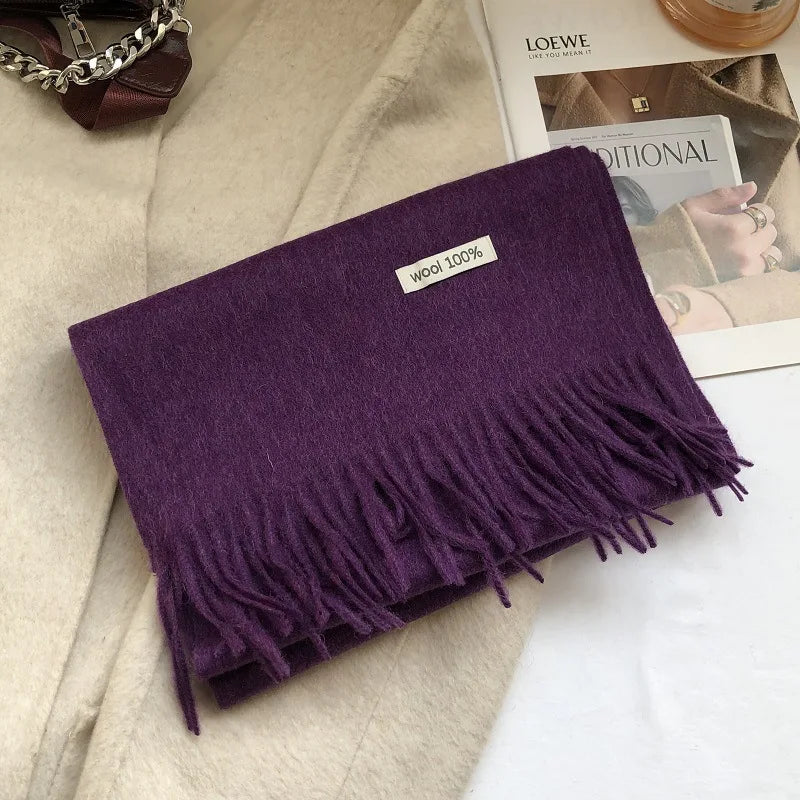 100% Pure Wool Fashion Tassels Women Scarf  Warm Cashmere Shawl Female Stylish Australian Wool Wrap Winter Knitted Neck Scarf