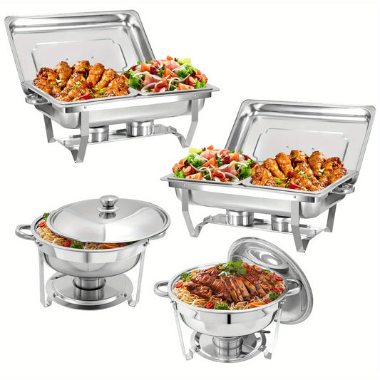 4 Pack Chafing Dish Buffet Set, Stainless Steel Food Warmer Kit with Lids Water Pan Fuel Holders Restaurant Catering Weddings
