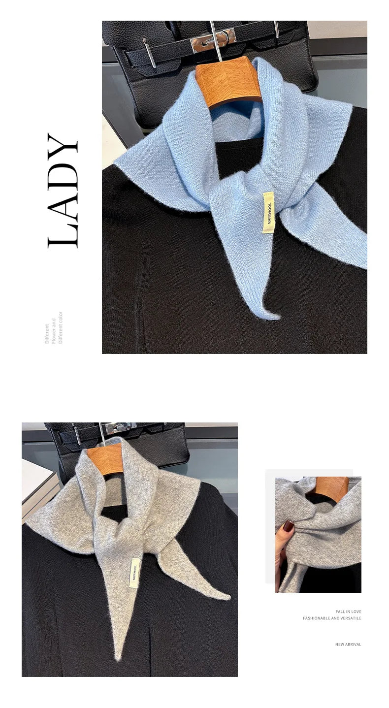 100% Wool Korean Style Knitted Triangular Scarf Women Winter Warm Headscarf Shawl Multi-functional Neckerchief
