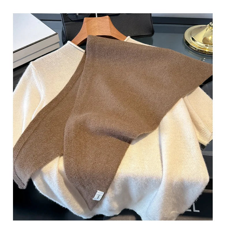 100% Wool Korean Style Knitted Triangular Scarf Women Winter Warm Headscarf Shawl Multi-functional Neckerchief