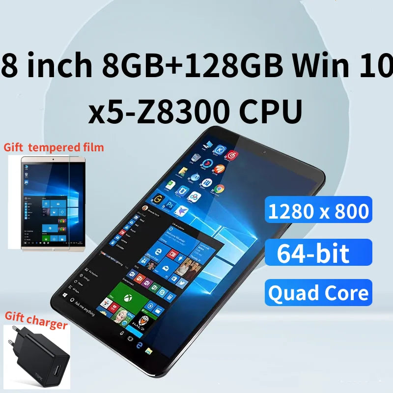 8GB RAM 128GB ROM 8 INCH 64 Bit AR3 Windows 10 Tablet PC 1280*800 Pixel  Quad Core  build in 4000mAh Battery Dual Camera
