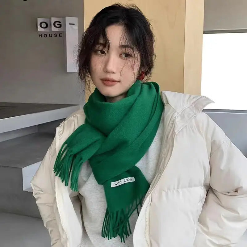 100% Pure Wool Fashion Tassels Women Scarf  Warm Cashmere Shawl Female Stylish Australian Wool Wrap Winter Knitted Neck Scarf