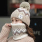 2PCS Winter Women Plush Velvet Hats Neck Warmer Hat Scarf Set Beanies Cycling Windproof Hat Outdoor Ear Protection