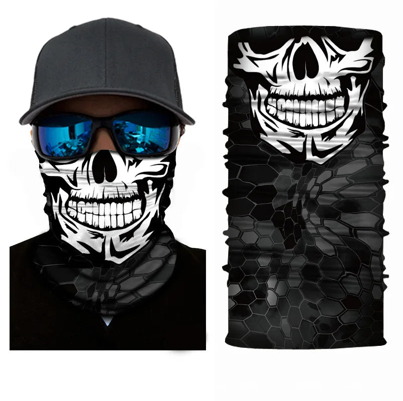 3D Ghost Skull Bandana Neck Gaiter Head Shield Summer Hiking Scarves Tube Balaclava Scarves Breathable Sun Guard Headband Scarf