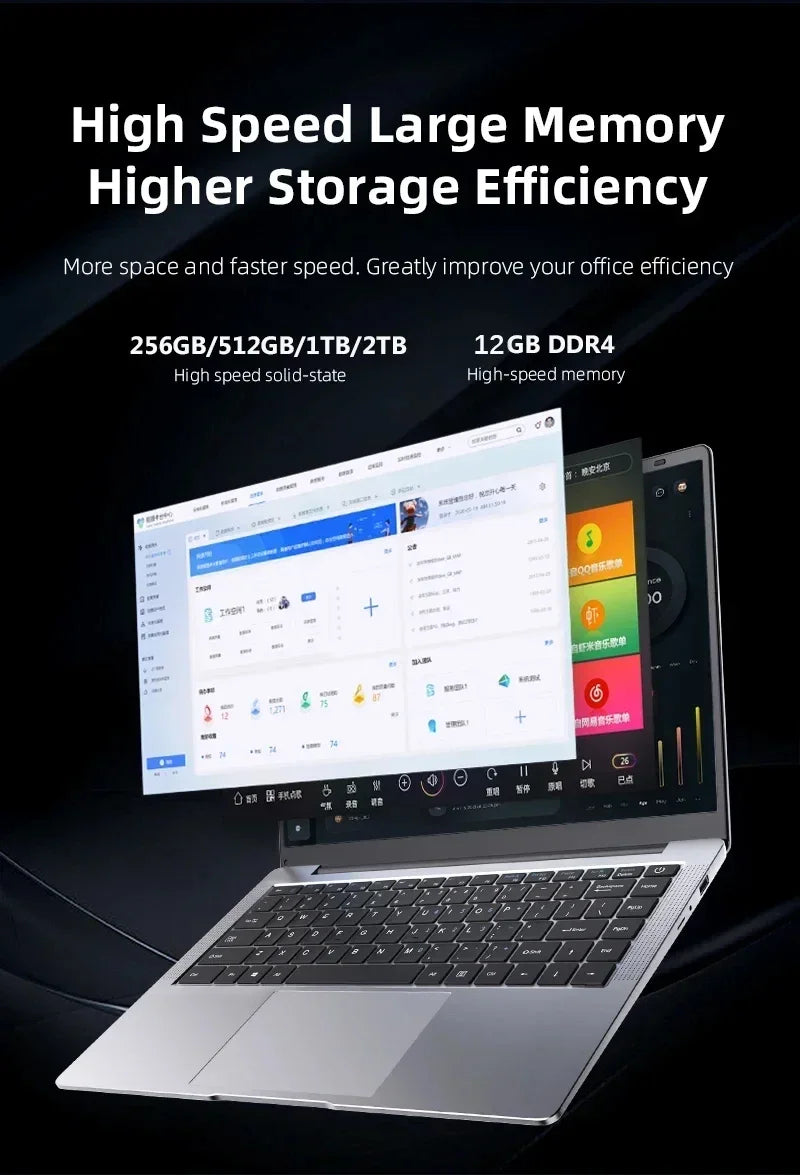 14.1 inch Laptop Computer Portable Windows 11 Intel Core i7-7500U Notebook 12GB RAM 1TB 2TB SSD Office Study Laptops