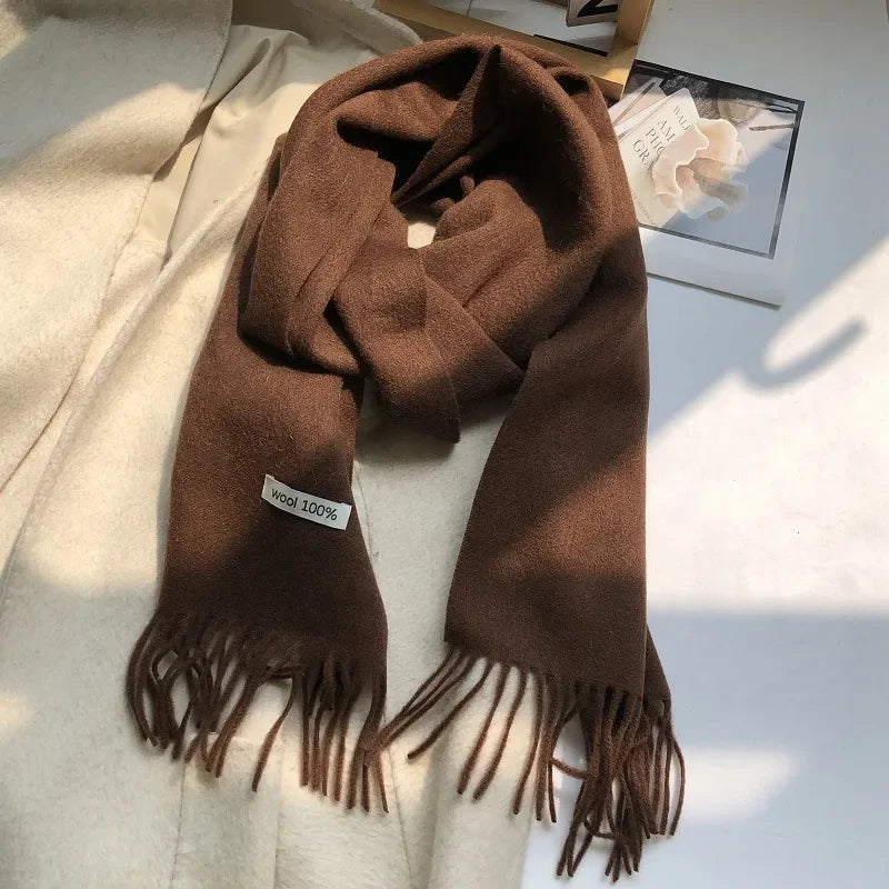 100% Pure Wool Fashion Tassels Women Scarf  Warm Cashmere Shawl Female Stylish Australian Wool Wrap Winter Knitted Neck Scarf
