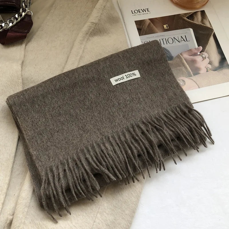 100% Pure Wool Fashion Tassels Women Scarf  Warm Cashmere Shawl Female Stylish Australian Wool Wrap Winter Knitted Neck Scarf