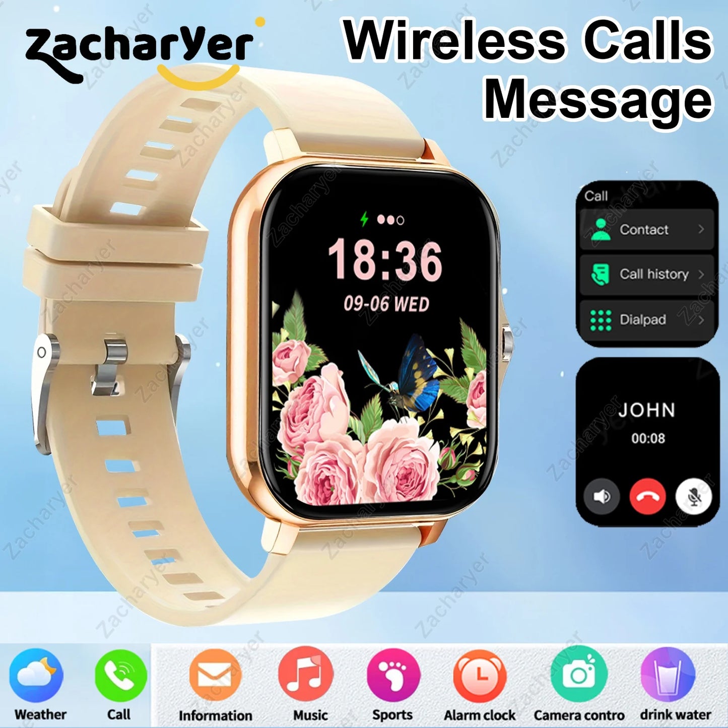 Hot Multi-Sport Mode Smartwatch, Sedentary Reminder, Weather Forecast, Message Notification, Compatible with Android & iPhones
