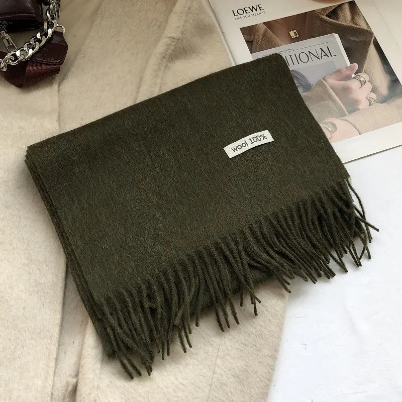 100% Pure Wool Fashion Tassels Women Scarf  Warm Cashmere Shawl Female Stylish Australian Wool Wrap Winter Knitted Neck Scarf