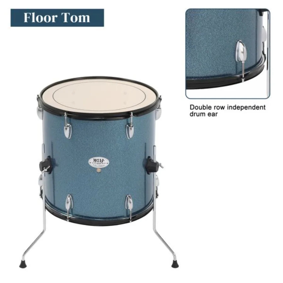 MCH Full Size Adult Drum Set 5Piece Black with Bass Drum two Tom Drum Snare Drum Floor Tom 16 Ride Cymbal 14 Hihat Cymbals Stoo