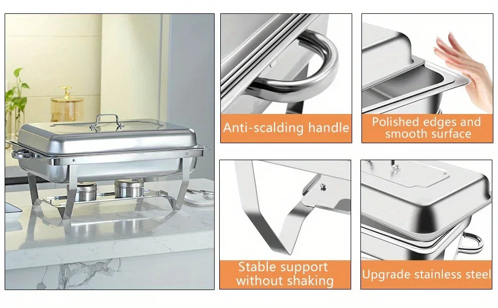 4 Pack Chafing Dish Buffet Set, Stainless Steel Food Warmer Kit with Lids Water Pan Fuel Holders Restaurant Catering Weddings
