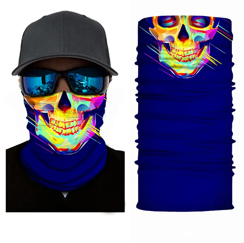 3D Ghost Skull Bandana Neck Gaiter Head Shield Summer Hiking Scarves Tube Balaclava Scarves Breathable Sun Guard Headband Scarf