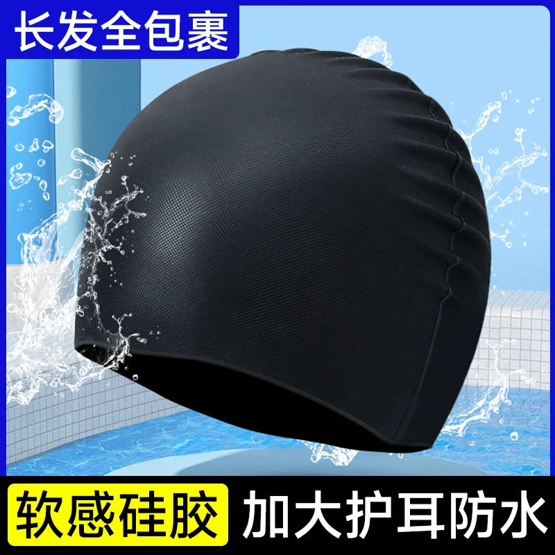 Swimming Caps for Men and Women Waterproof Head Big Head Circumference Long Hair Special Comfortable Silicone Ear Protectors