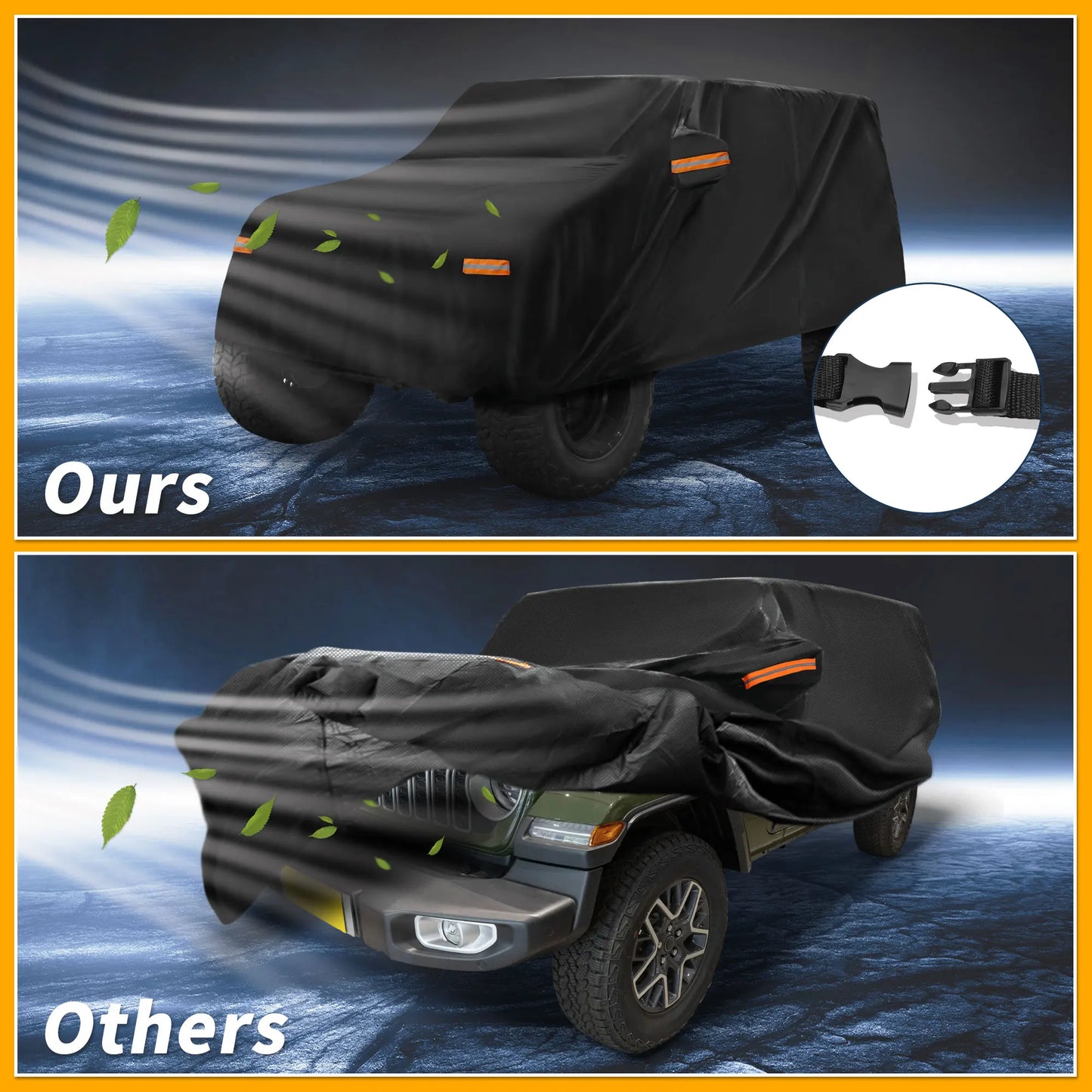 Uxcell Car Cover All Weather for Jeep Wrangler 4Dr Black 190T-Pu with Left Zipper