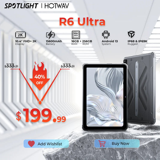 [World Premeire] HOTWAV R6 Ultra Rugged Tablet 10.4'' FHD+ 2K Display Android 13 15600mAh Battery Pad 16GB 256GB Tablet PC
