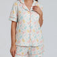 Women s Easter Loungewear Set Cartoon Egg Print Short Sleeve Lapel Button T-Shirt with Elastic Waist Shorts