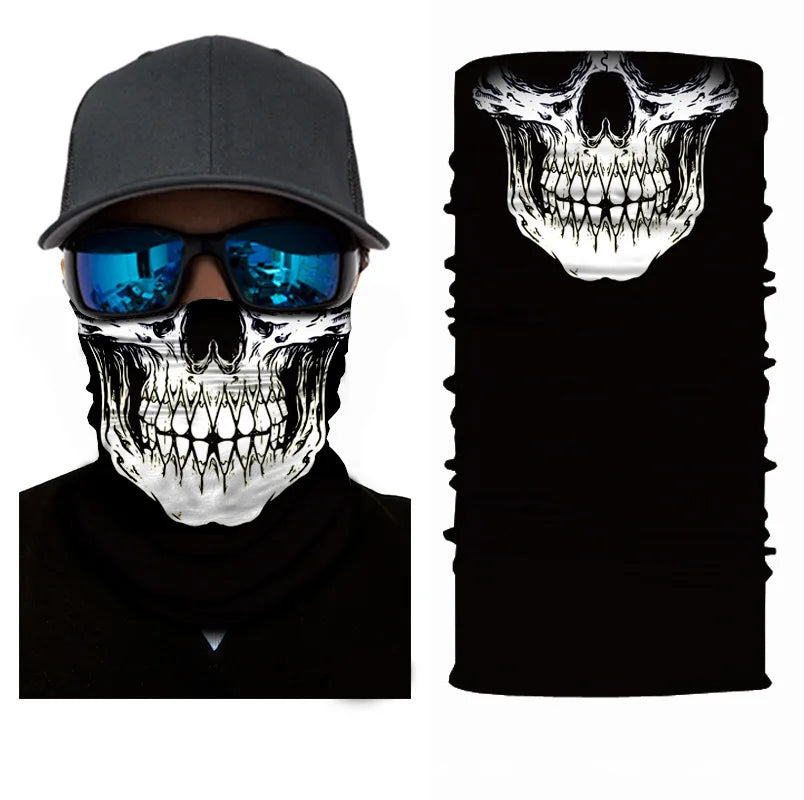 3D Ghost Skull Bandana Neck Gaiter Head Shield Summer Hiking Scarves Tube Balaclava Scarves Breathable Sun Guard Headband Scarf