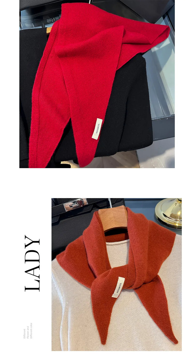 100% Wool Korean Style Knitted Triangular Scarf Women Winter Warm Headscarf Shawl Multi-functional Neckerchief