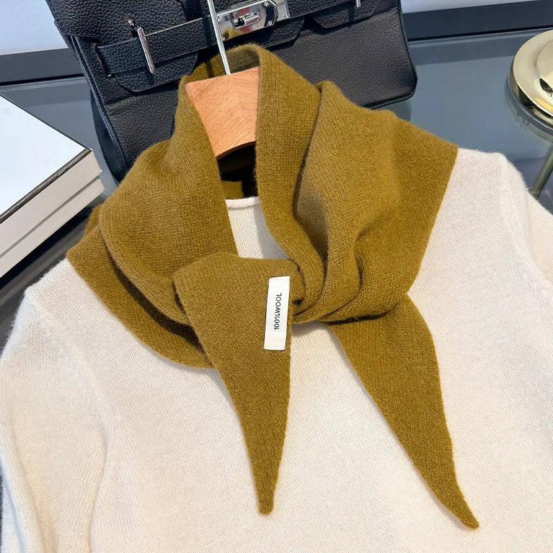 100% Wool Korean Style Knitted Triangular Scarf Women Winter Warm Headscarf Shawl Multi-functional Neckerchief