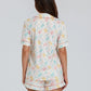 Women s Easter Loungewear Set Cartoon Egg Print Short Sleeve Lapel Button T-Shirt with Elastic Waist Shorts