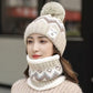 2PCS Winter Women Plush Velvet Hats Neck Warmer Hat Scarf Set Beanies Cycling Windproof Hat Outdoor Ear Protection