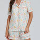 Women s Easter Loungewear Set Cartoon Egg Print Short Sleeve Lapel Button T-Shirt with Elastic Waist Shorts