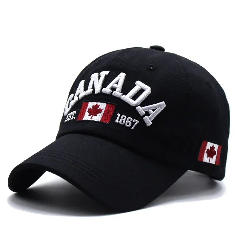 Canada Caps Men Women  Summer Fashion Dad Hat Snapback Flag Letter Embroidery Black White Baseball Cap Women Gorras Hombre